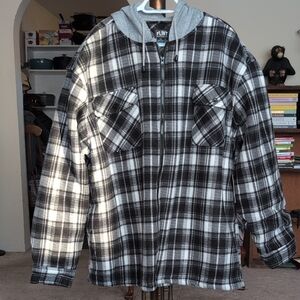Black and White Plaid Men's Shirt Jacket